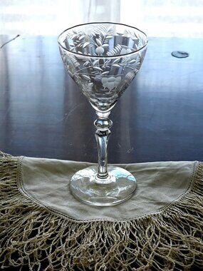 Rock Sharpe Floral Liquor Cocktail Glass 5" etched flower romantic elegant